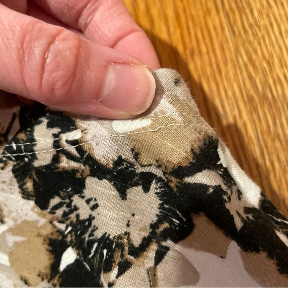 COLDWATER CREEK White Black Striped Brown Floral Mixed Print 3/4 Sleeve Tee Top - Picture 12 of 13